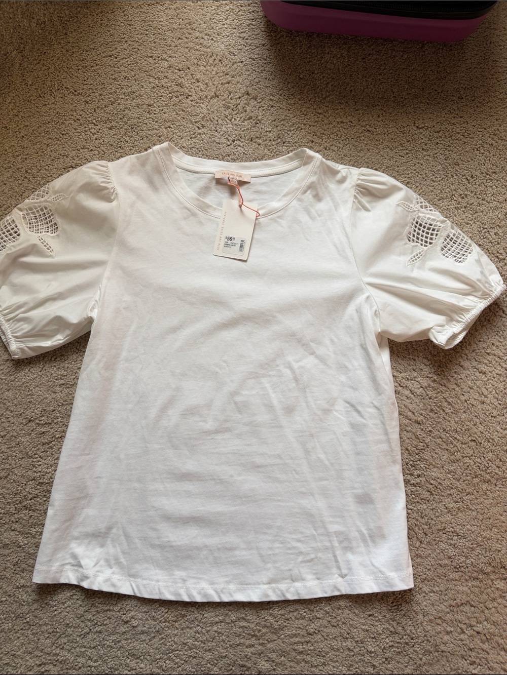Women’s White Puff Sleeve Tee with Eyelet Detail